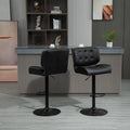 Homcom Bar Height Bar Stools Set Of 2 With Adjustable Seat, Thick Padded Cushion And Metal Footrest For Home Bar, Black Black Metal