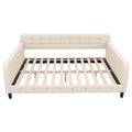 Full Size Upholstered Tufted Daybed With 4 Support Legs, Beige Box Spring Not Required Full Beige Wood Bedroom Daybeds Linen Upholstered
