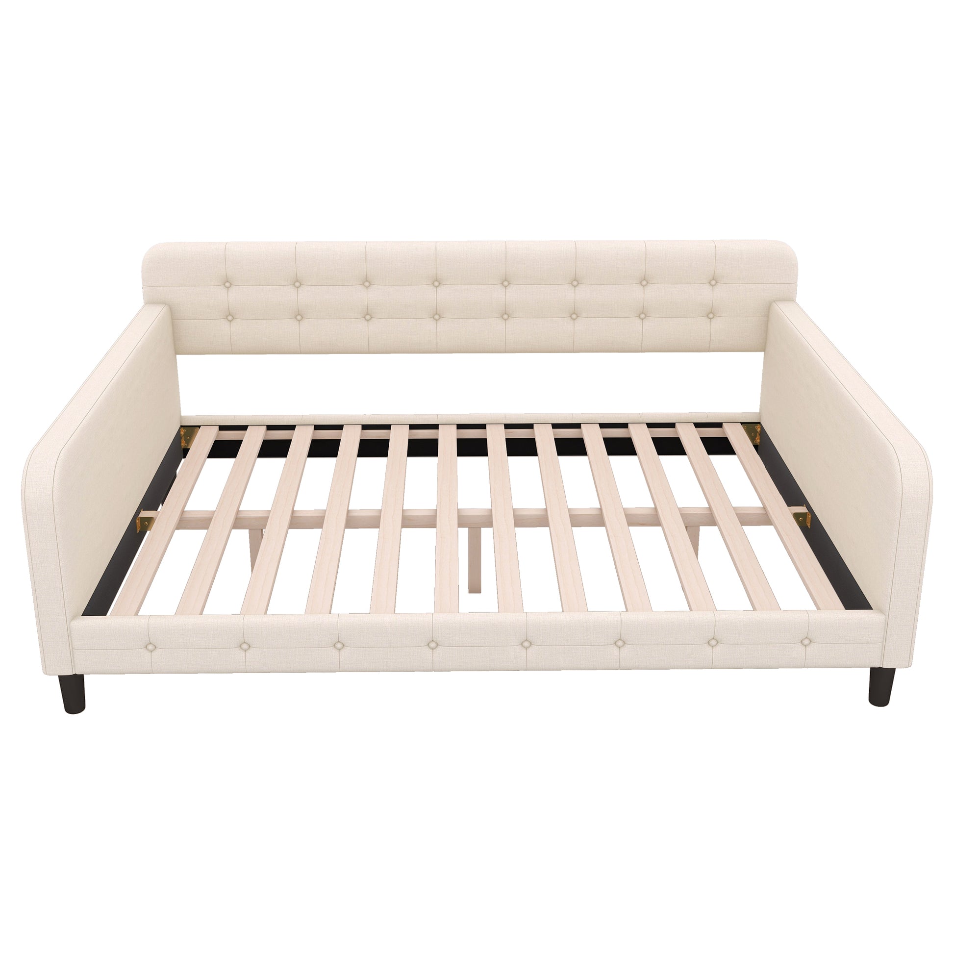 Full Size Upholstered Tufted Daybed With 4 Support Legs, Beige Box Spring Not Required Full Beige Wood Bedroom Daybeds Linen Upholstered