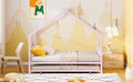 Twin Size Metal House Bed With Twin Size Trundle, Pink Twin Pink Metal