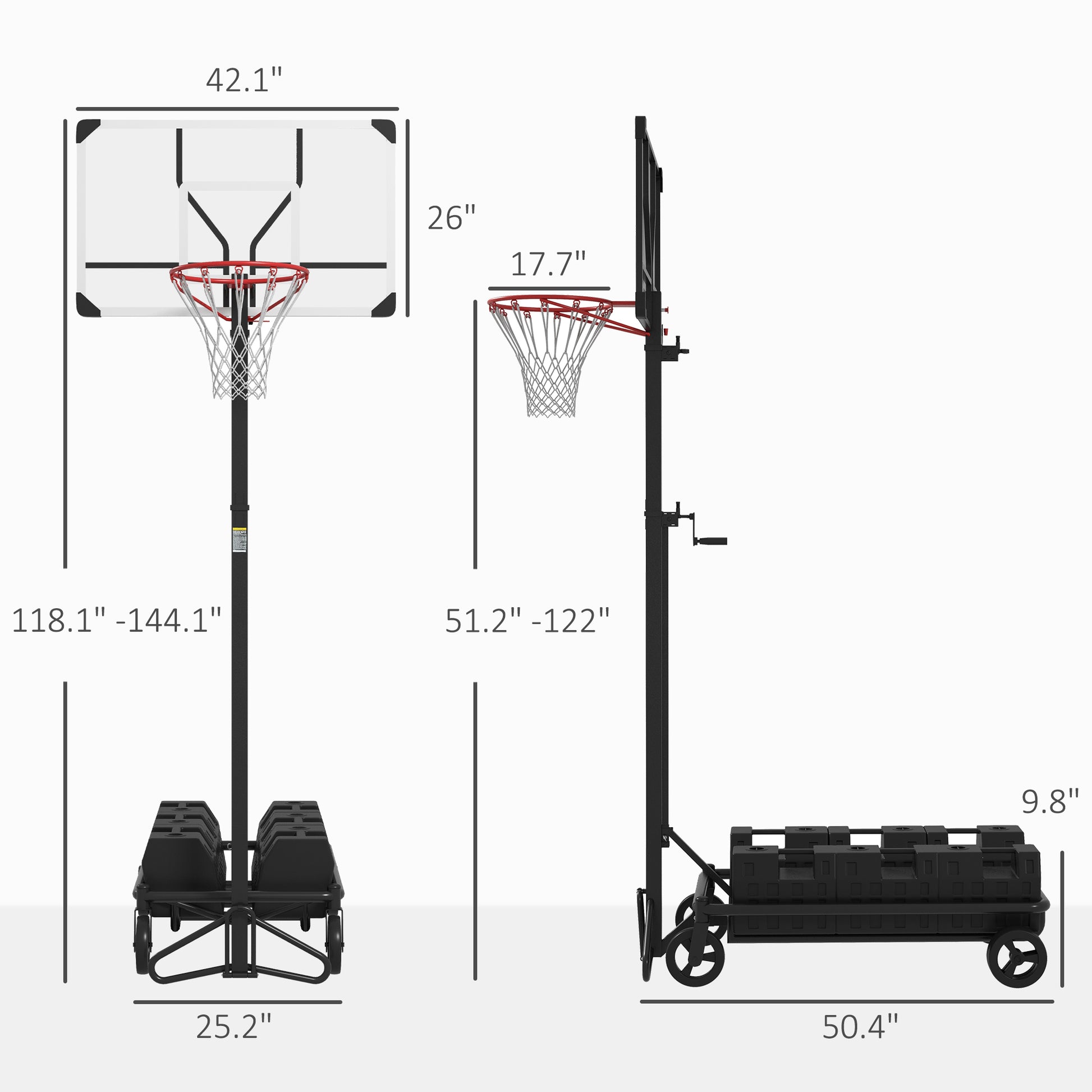 Soozier Portable Basketball Hoop, Fully Foldable Basketball Goal, 4.3 10.2Ft Height Adjustable Basketball System With 4 Wheels And Extra Wide Base For Teenagers, Youth & Adults Black Steel