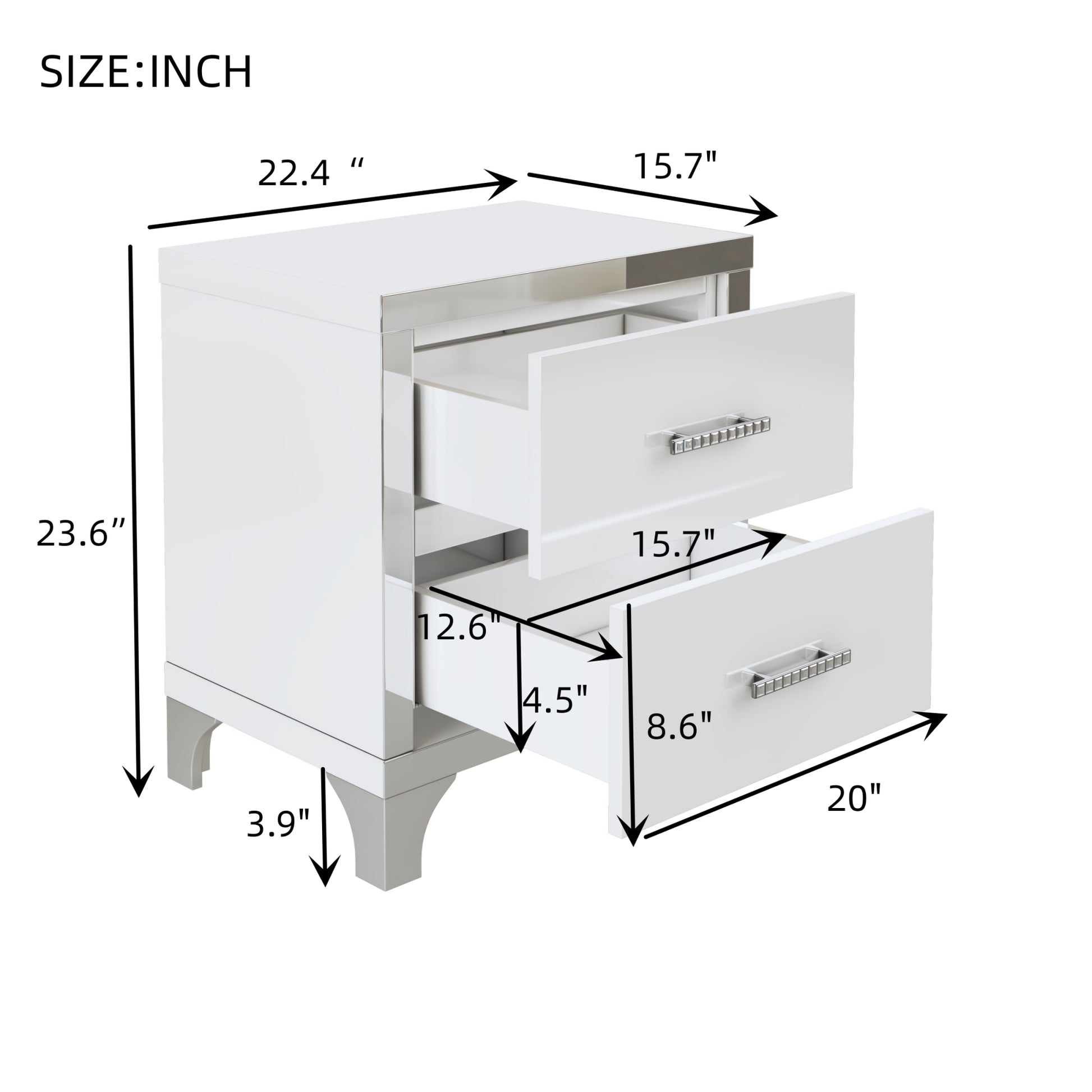 3 Pieces Sets,Dresser And Two Nightstands With Metal Handles And Mirror Decoration, Elegant And Subtle,White White 3 Piece Set Mdf