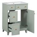 24 Inch Bathroom Vanity Cabinet With Ceramic Sink, 2 Drawers, 1 Door Green Bathroom Solid Wood Mdf