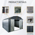 10 Ft X 12 Ft Outdoor Metal Storage Shed With Arch Roof With Lockable Doors For Backyard Garden Patio Lawn, Black Black Iron