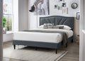 Modern Vintage Look 1Pc Queen Size Bed Charcoal Burlap Fabric Trim Accents Headboard Bedframe Box Spring Not Required Queen Charcoal Wood Bedroom Contemporary,Modern Bed Frame Burlap
