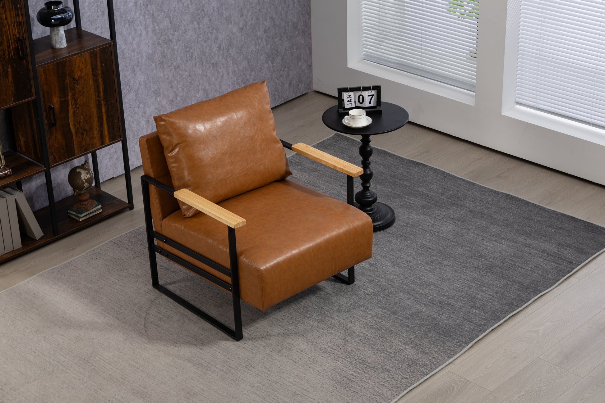 Leather Accent Chair Guest Chair For Living Room, Mid Century Armchair For Bedroom Brown Leather Brown Pu