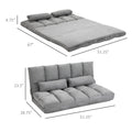 Homcom Convertible Floor Sofa Chair, Folding Couch Bed, Guest Chaise Lounge With 2 Pillows, Adjustable Backrest And Headrest, 51.25