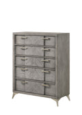 5 Drawer Chest In Gray Book Matched Veneers Gray Solid Wood Mdf