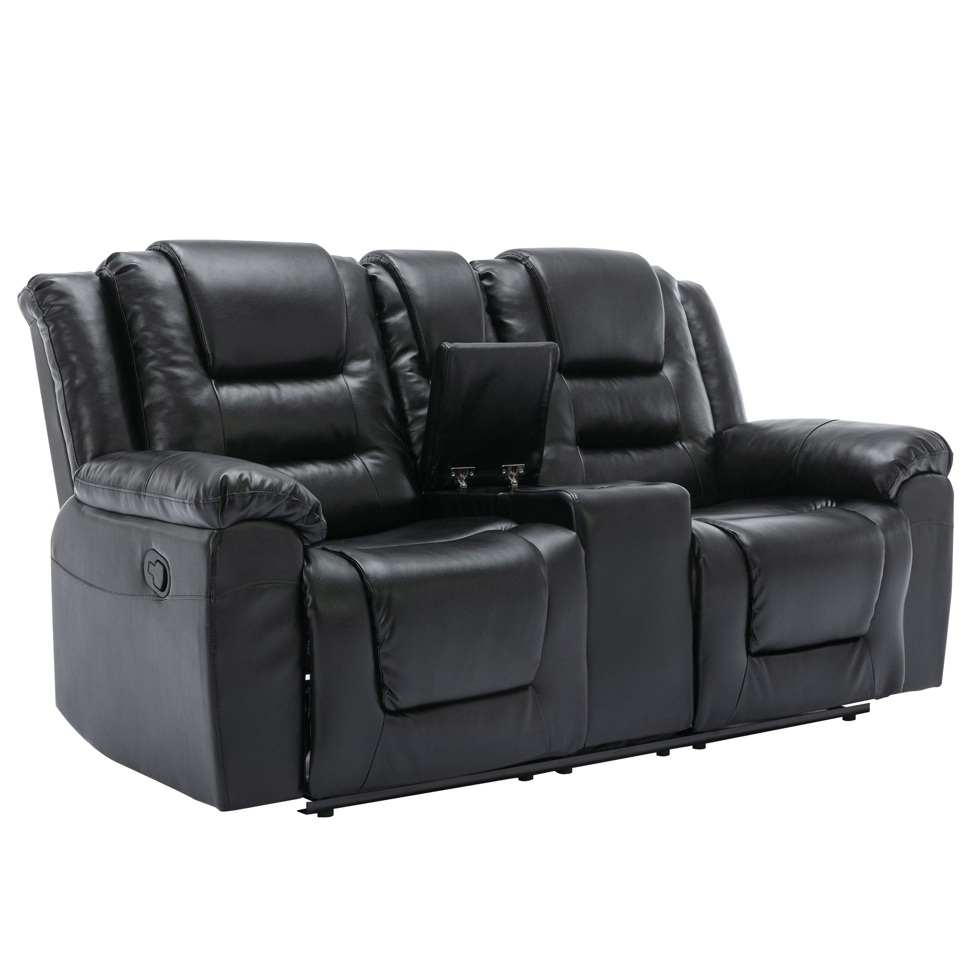 2 Seater Home Theater Recliner Manual Recliner Chair With A Storage Box And Two Cup Holders For Living Room,Bedroom, Black Old Sku:Pp302954Aab Black Foam Pu Leather