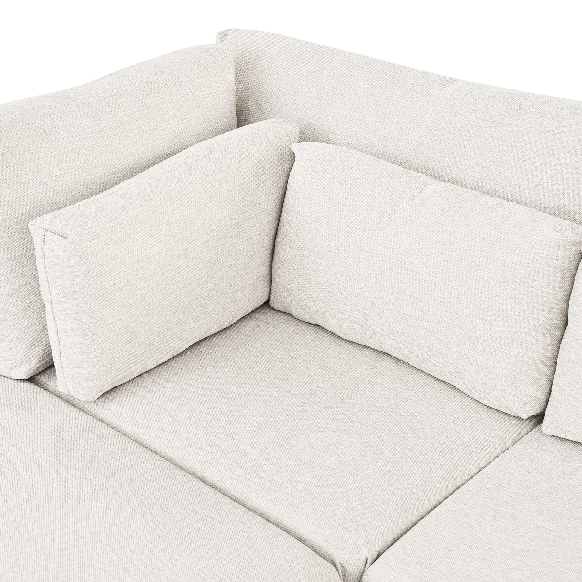 Modern Modular Sectional Sofa With Movable Ottoman, 110 Inch 4 Seat Sofa Set With 5 Pillows, Unique Piping Stitch Design, Convertible L Shaped Sofa For Living Room, Office & Spacious Rooms Beige