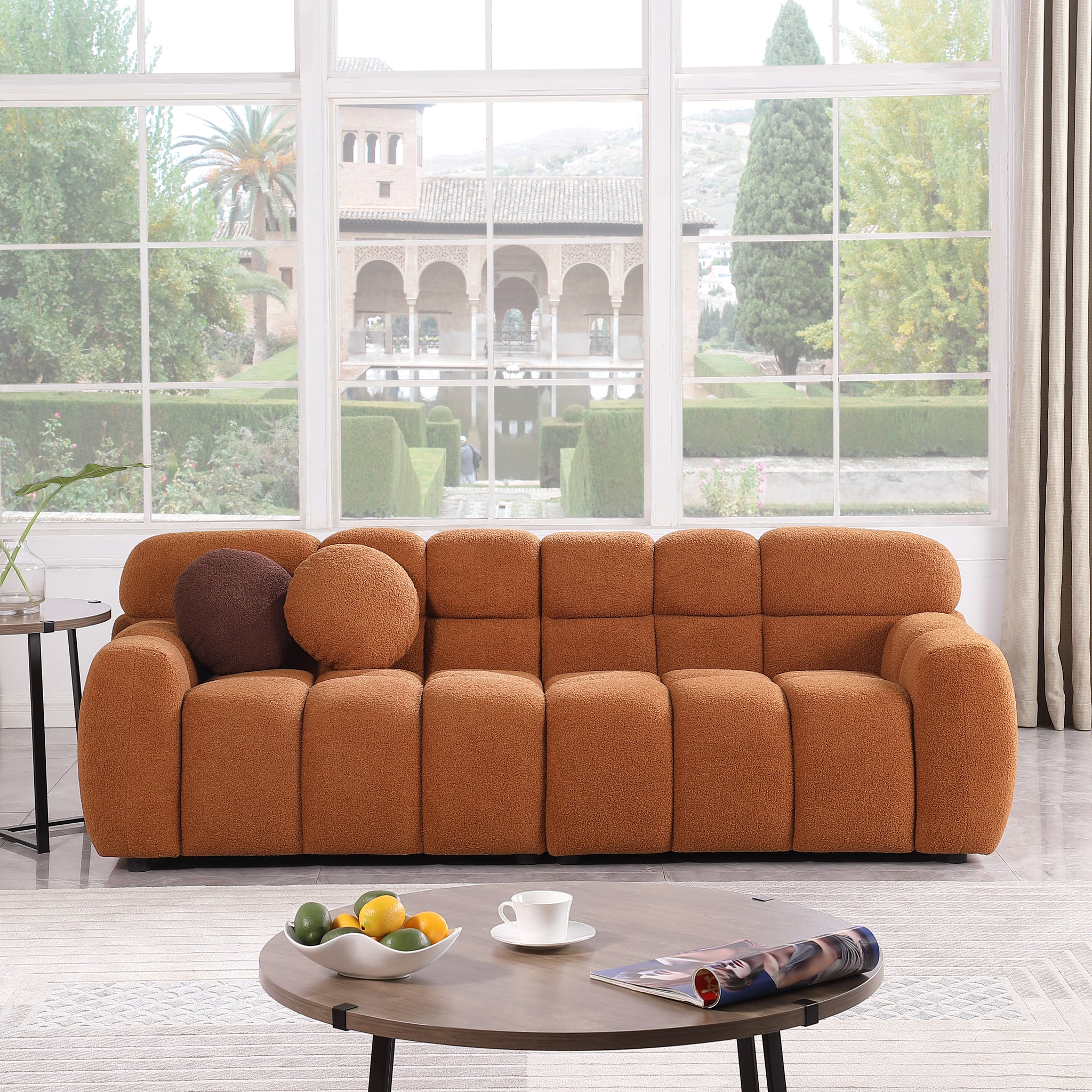 87.4 Length ,35.83" Deepth ,Human Body Structure For Usa People, Marshmallow Sofa,Boucle Sofa ,3 Seater, Light Brownboucle Light Brown Light Brown Wood Primary Living Space Medium Soft Split Back