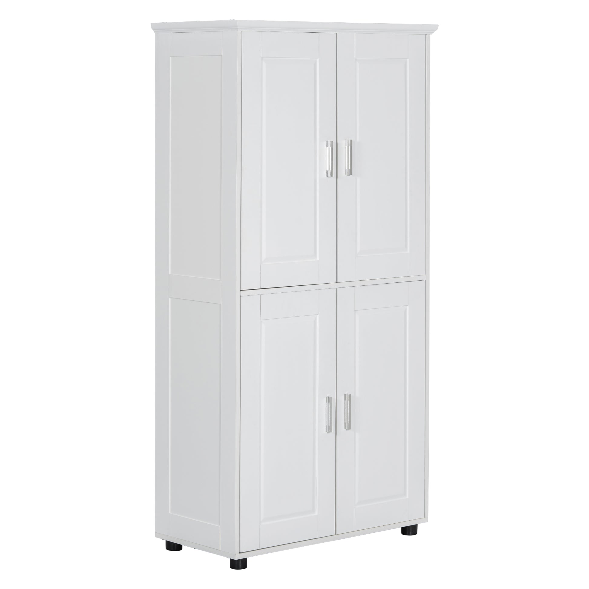 Tall And Wide Bathroom Floor Storage Cabinet, Bathroom Storage Unit, Freestanding Cabinet With 4 Doors, Adjustable Shelves, White White Mdf