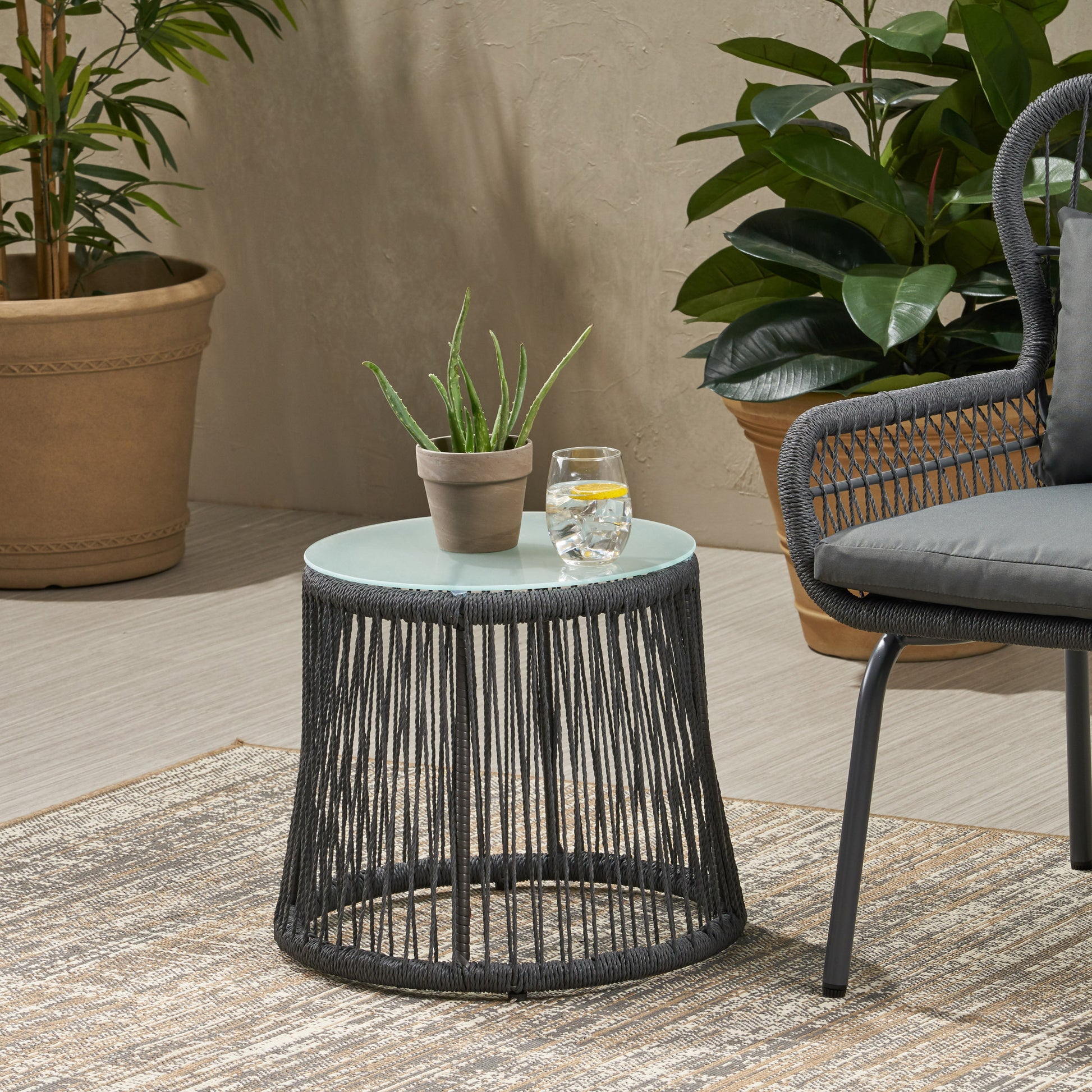 Southport Side Table Gray Woven Rope