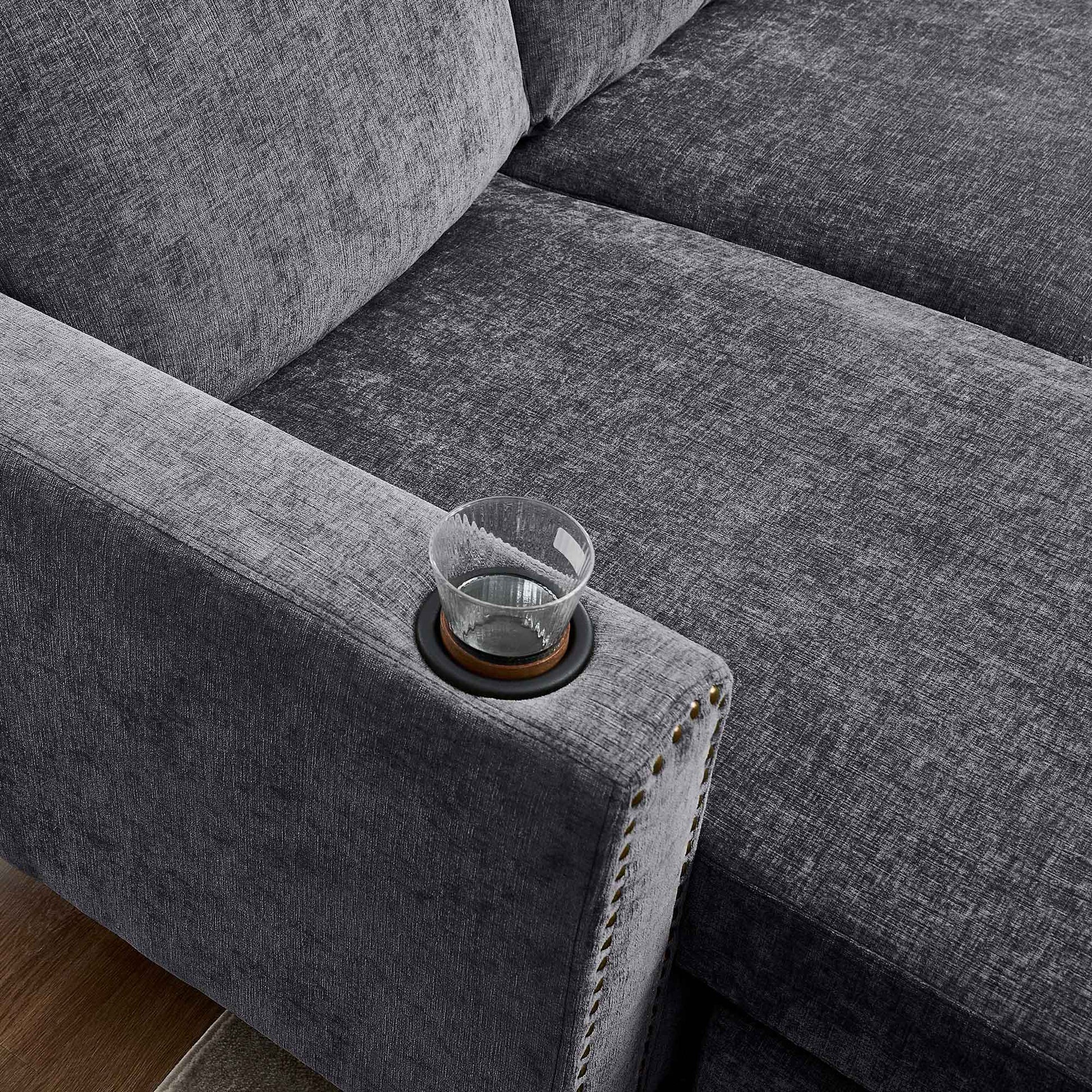 Modern Design Chenille 3 Seat L Shape Sectional Sofa With Storage Chaise For Apartment, Studio, Office,Living Room,L Shape Dark Grey Dark Gray Chenille Metal Primary Living Space Soft Modern Foam