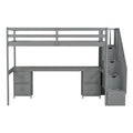 Twin Size Loft Bed Frame With Built In Desk And Double Storage Drawers,Gray Twin Gray Solid Wood Mdf