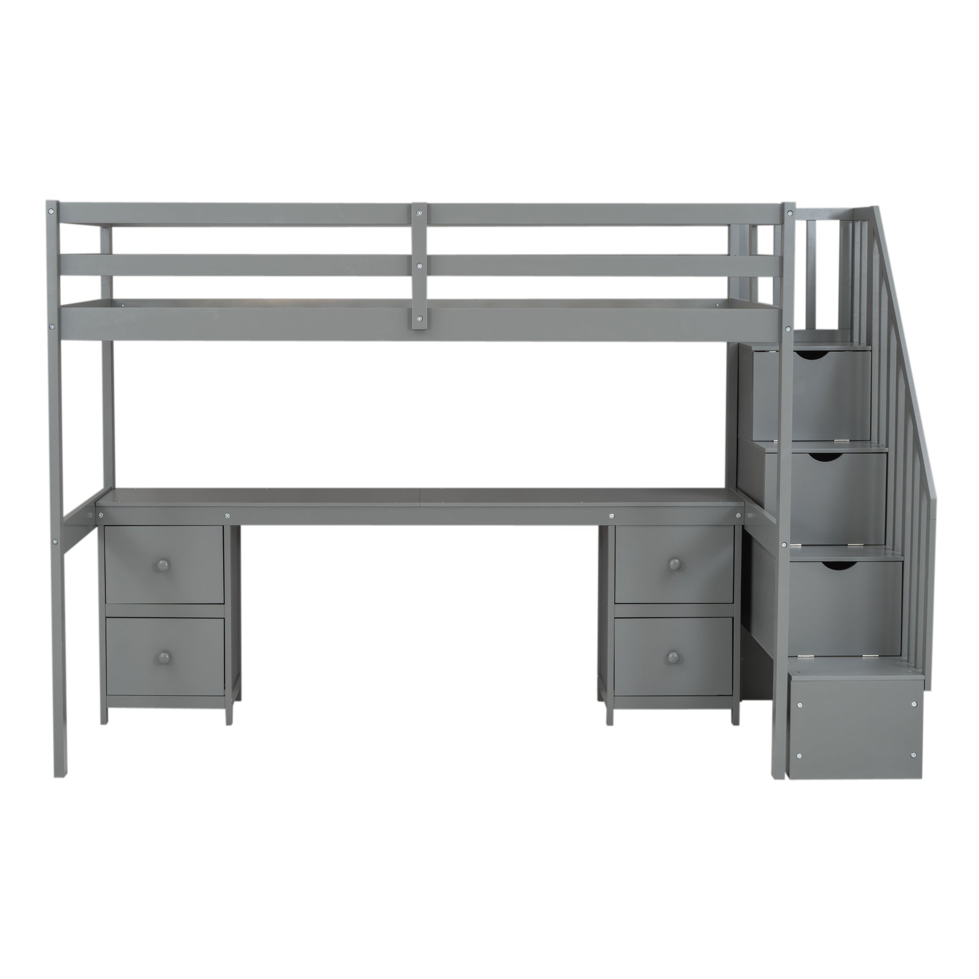 Twin Size Loft Bed Frame With Built In Desk And Double Storage Drawers,Gray Twin Gray Solid Wood Mdf