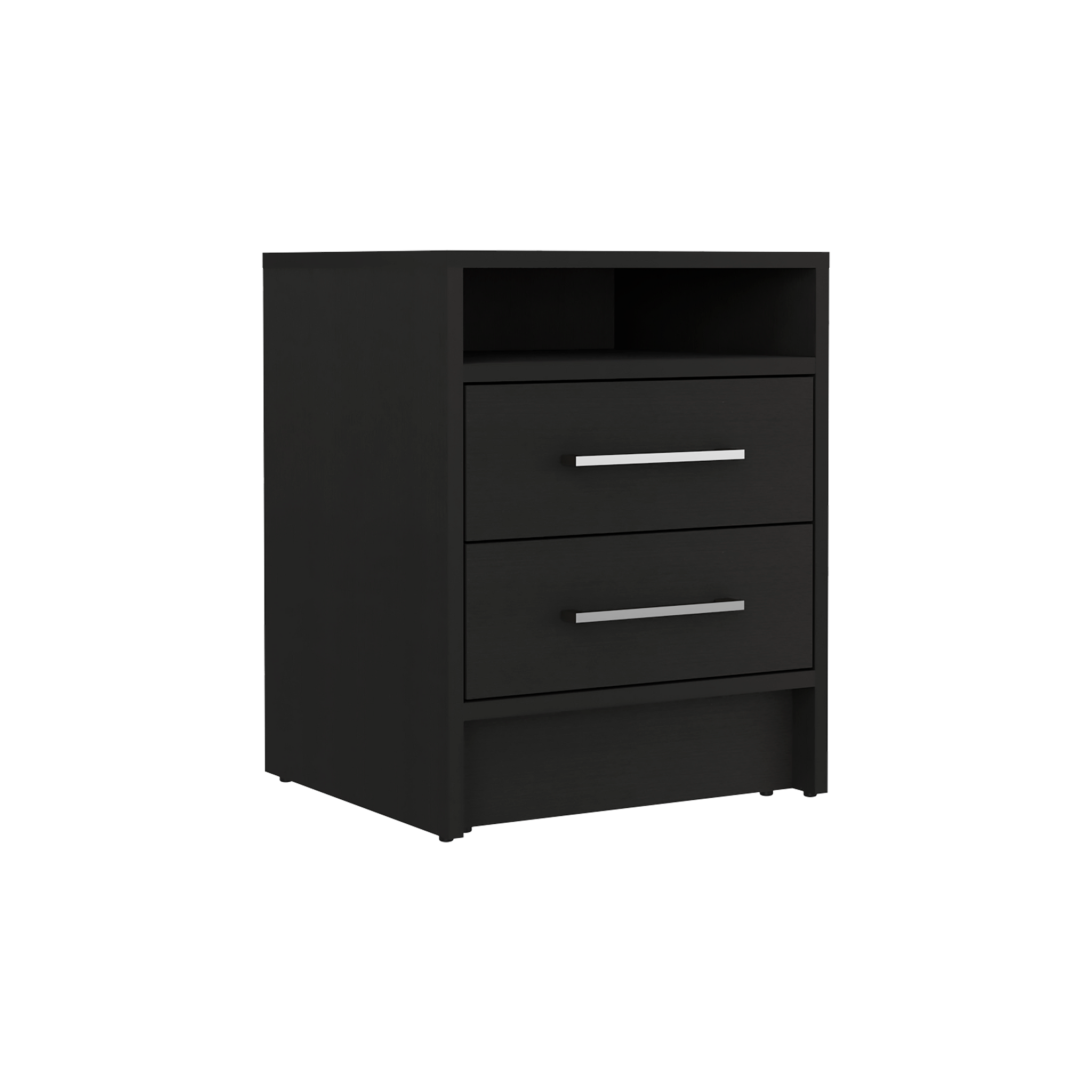 Greter 24" Two Drawer Night Stand With Open Shelf Black 2 Drawers Bedroom Rectangle Modern Particle Board