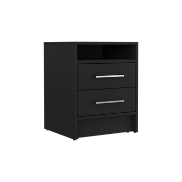 Greter 24" Two Drawer Night Stand With Open Shelf Black 2 Drawers Bedroom Rectangle Modern Particle Board