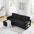 Linen Upholstered Sleeper Sectional Sofa, Shaped Modular Convertible Sofa With Storage Chaise,There Are Two Cup Holders In The Middle And Usb Multi Interface Function,Pull Out Sleep Couch Bed ,Black