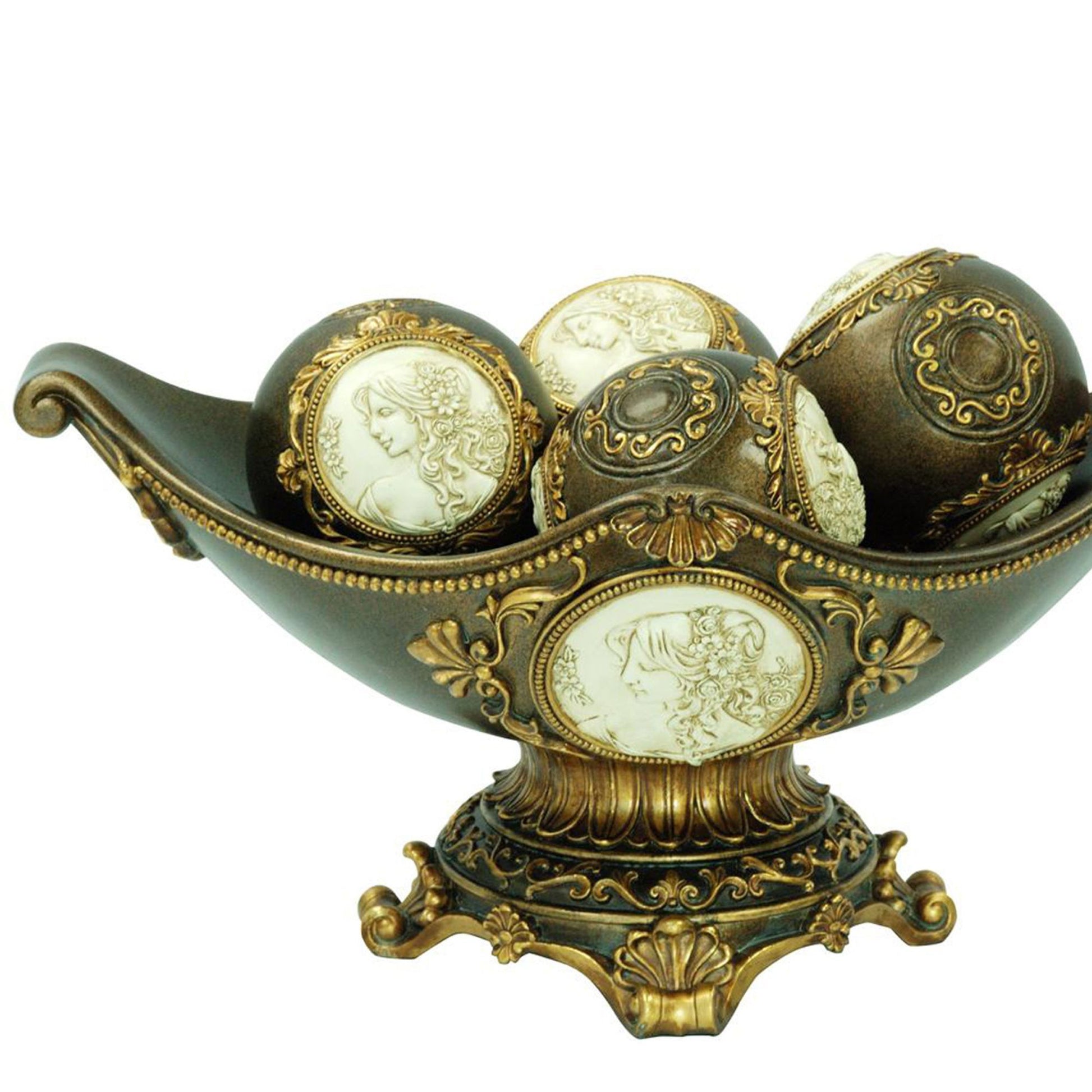 8" Tall Decorative Bowl, Bronze Finish Bronze Polyresin