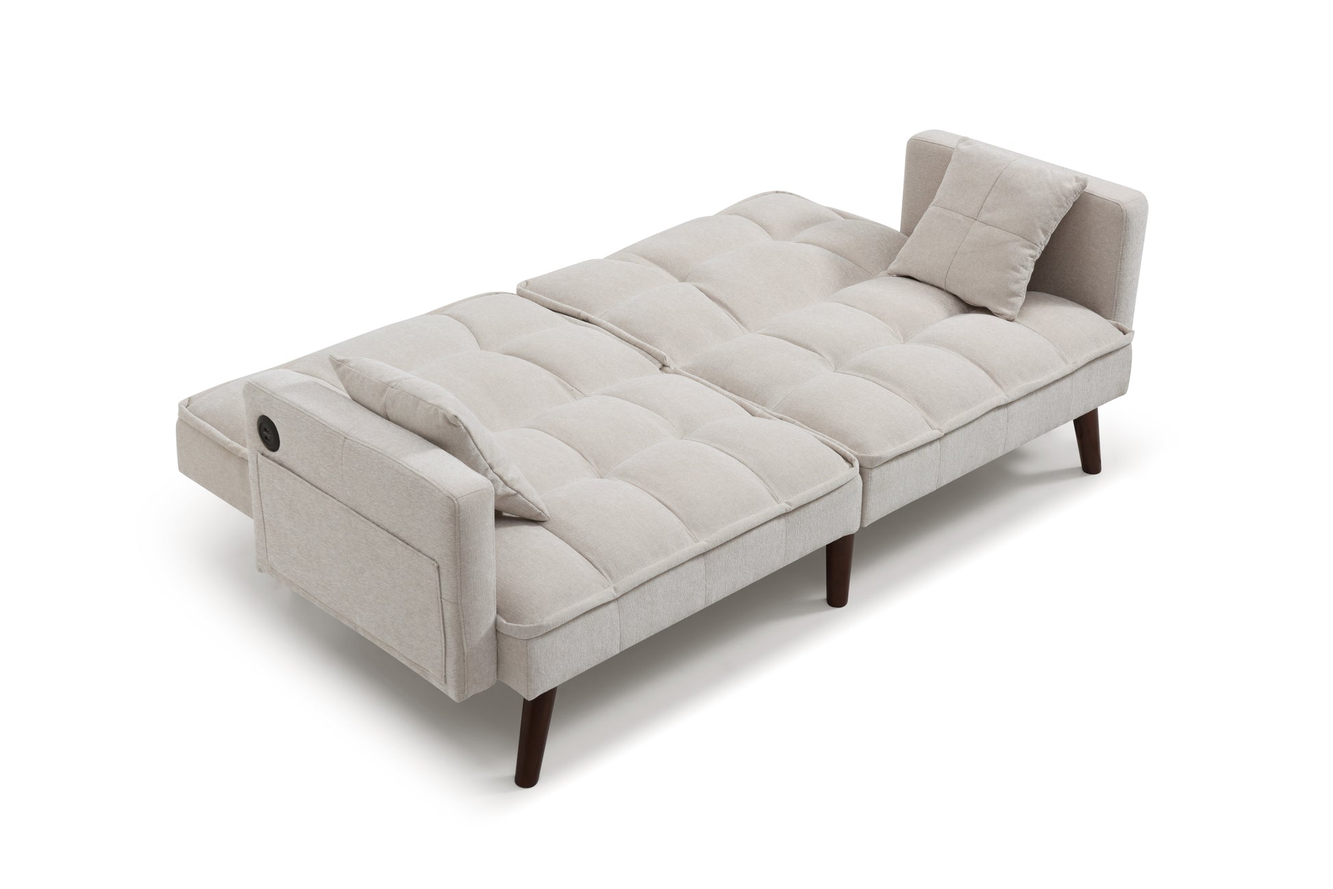 Sofa Bed Sleeper, Usb Charging Port, Chenille Fabric Folding Futon Recliner For Living Room Furniture Apartment Bedroom Office Small Spaces Beige Brown Chenille Wood Primary Living Space Medium Soft Tufted Back Modern Rubberwood Foam Solid Wood 2 Seat
