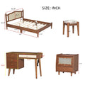 3 Pieces Bedroom Set With Queen Size Wooden Bed Frame, 1 Vintage Nightstand And 1 Makeup Vanity Set With Stool,Walnut Expected Arrival Time: 08.23 Queen Walnut 3 Piece Set Wood
