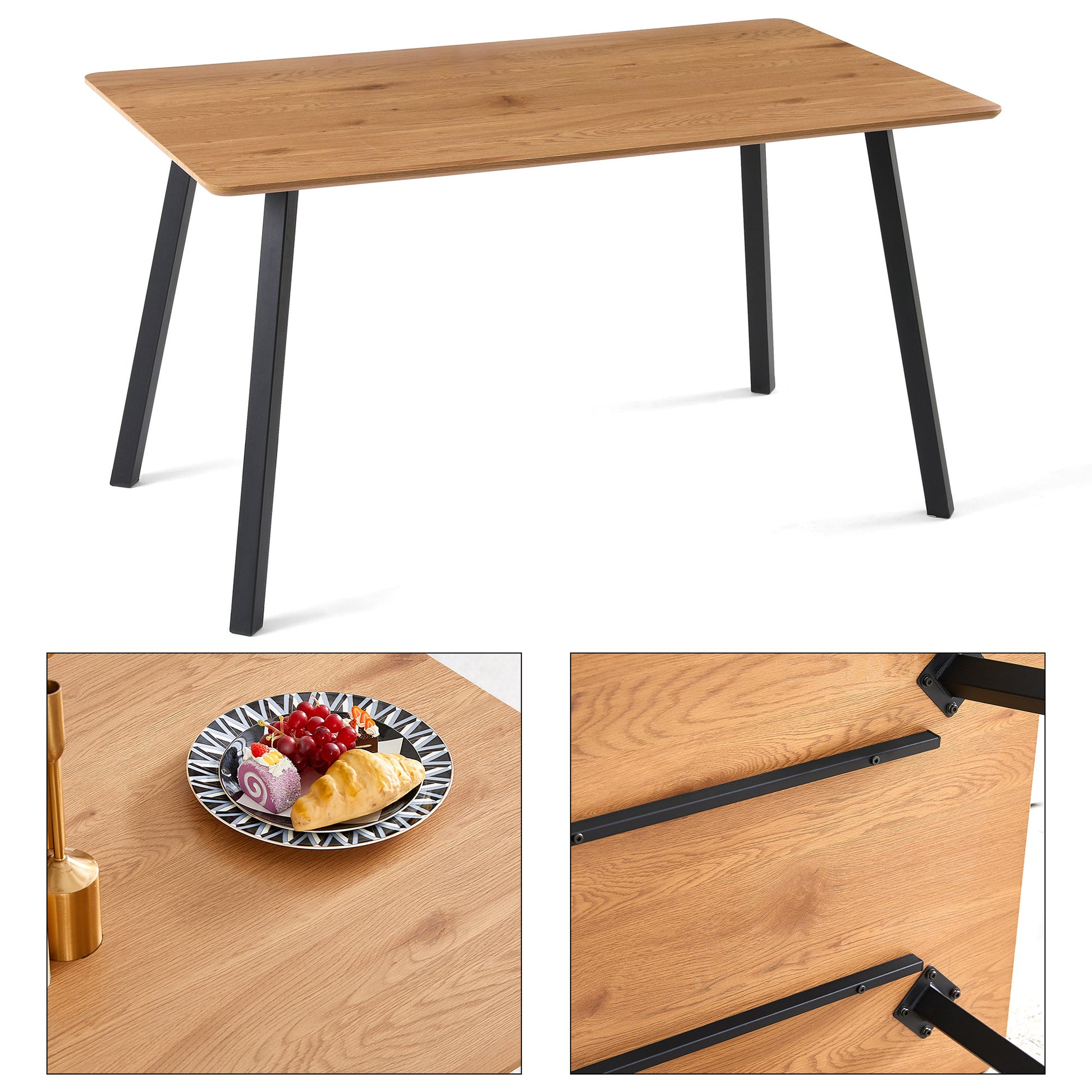 Modern Design Rectangle Mdf Restaurant Wooden Dining Table With Metal Frame Walnut Brown Triangular Dining Room Modern Floor Mount Kitchen & Dining Tables Mdf