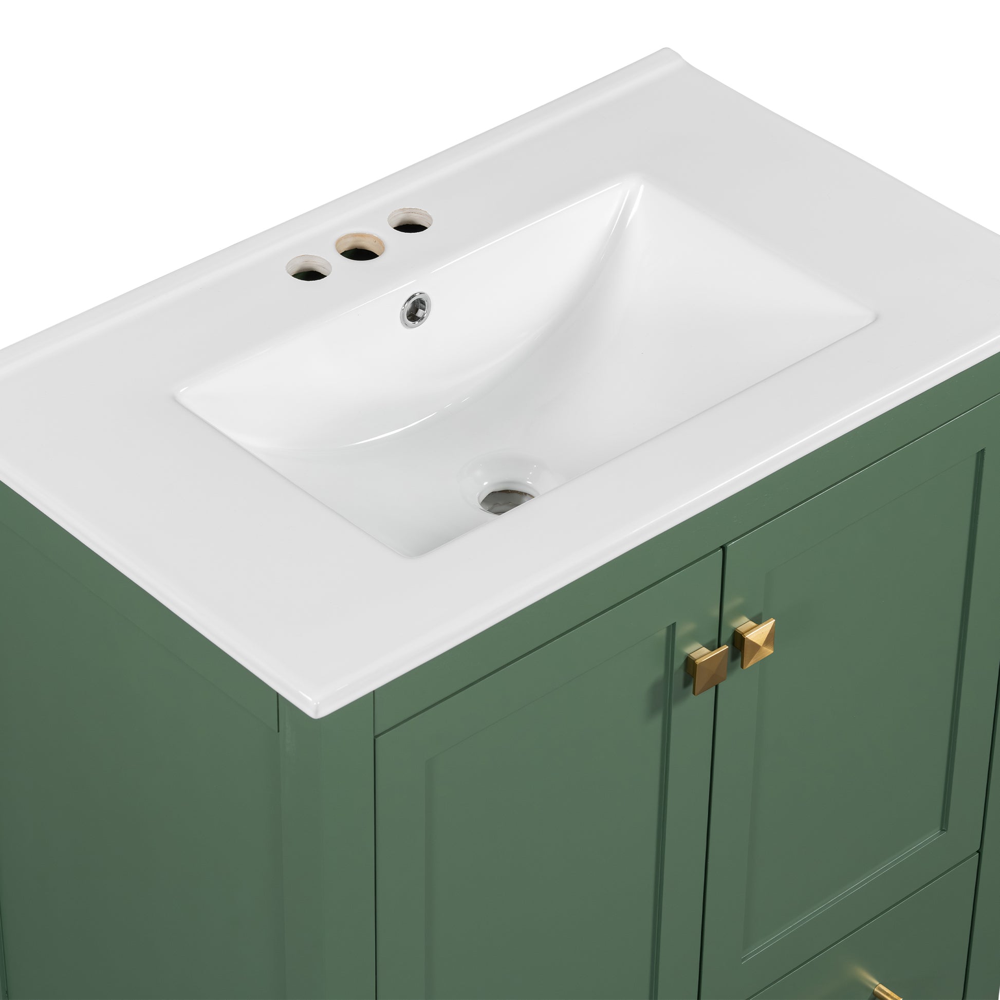 30 Inch Green Bathroom Vanity With Single Sink, Combination Under Counter Sink, Bathroom Storage Cabinet With 2 Doors And A Drawer, Soft Closure, Multifunctional Storage, Solid Wood Frame Green Bathroom Solid Wood Mdf