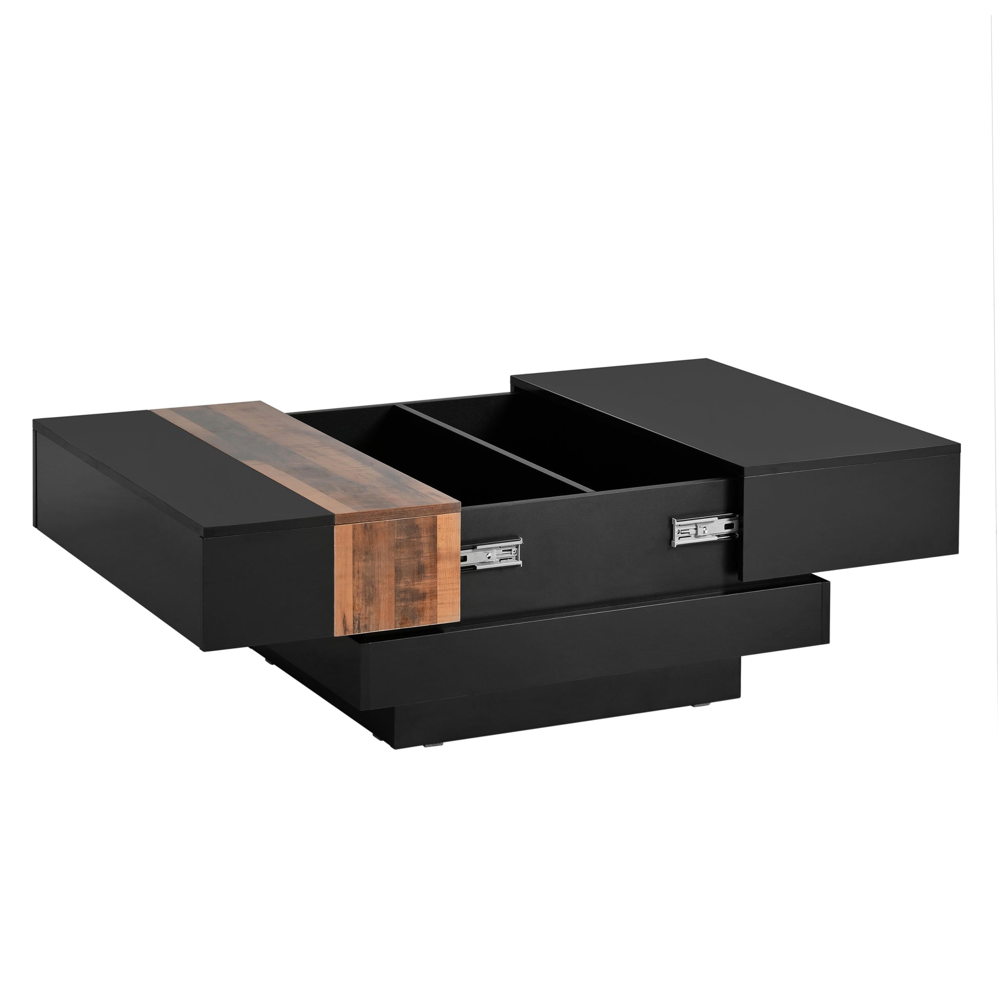 31.4'' X 31.4'' Square Coffee Table With Sliding Tabletop, High Gloss Center Table With Hidden Storage Compartment, Extendable Cocktail Table With Walnut Grain Finish For Living Room, Black Black Square Mdf