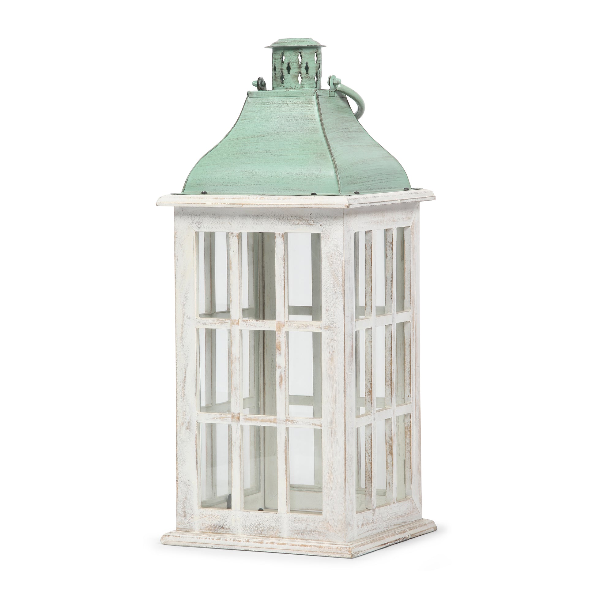 Small Lantern White Green Wood