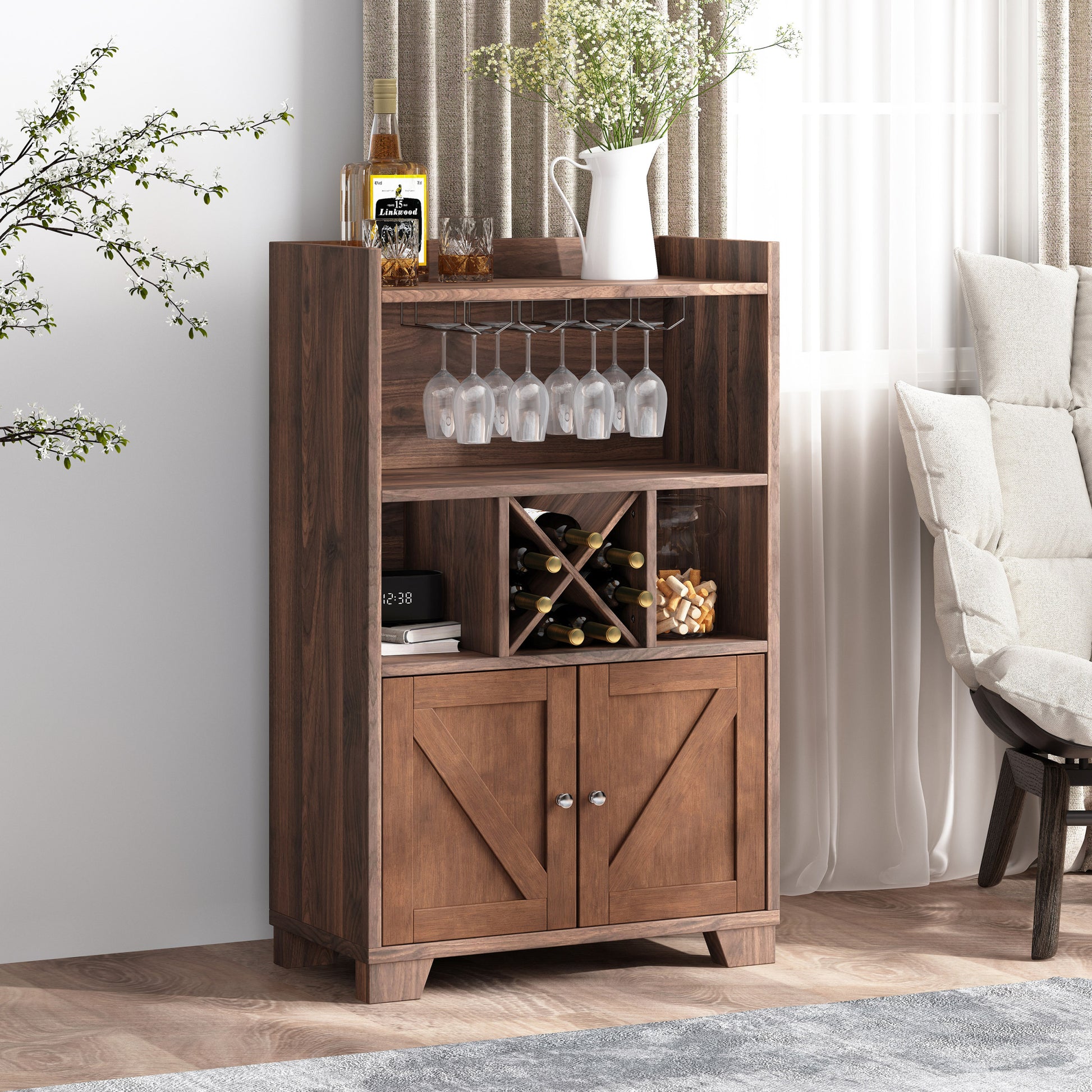 Monita Wine Cabinet Walnut Rubber Wood