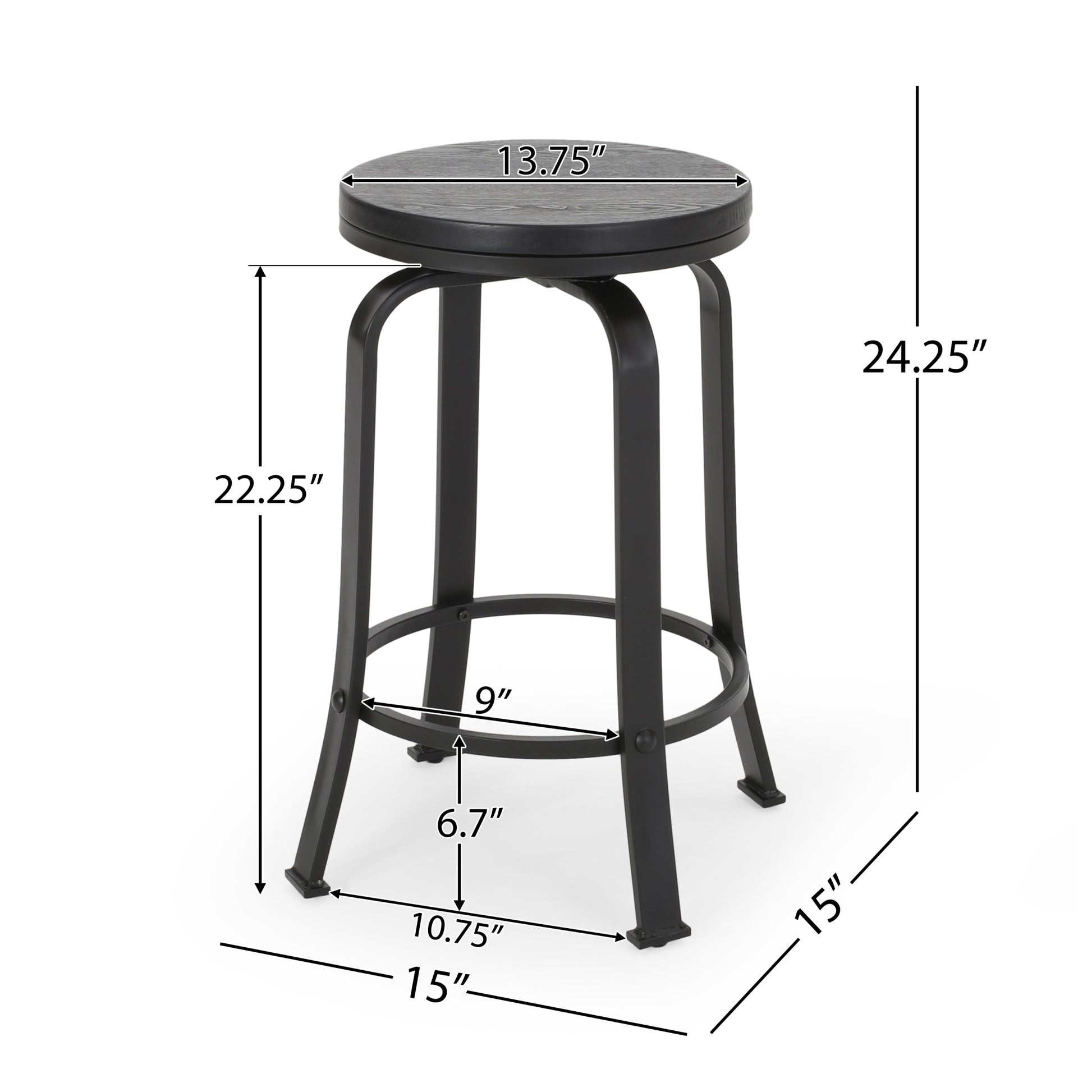 Counter Stool2Pcs Set Black Wood Metal