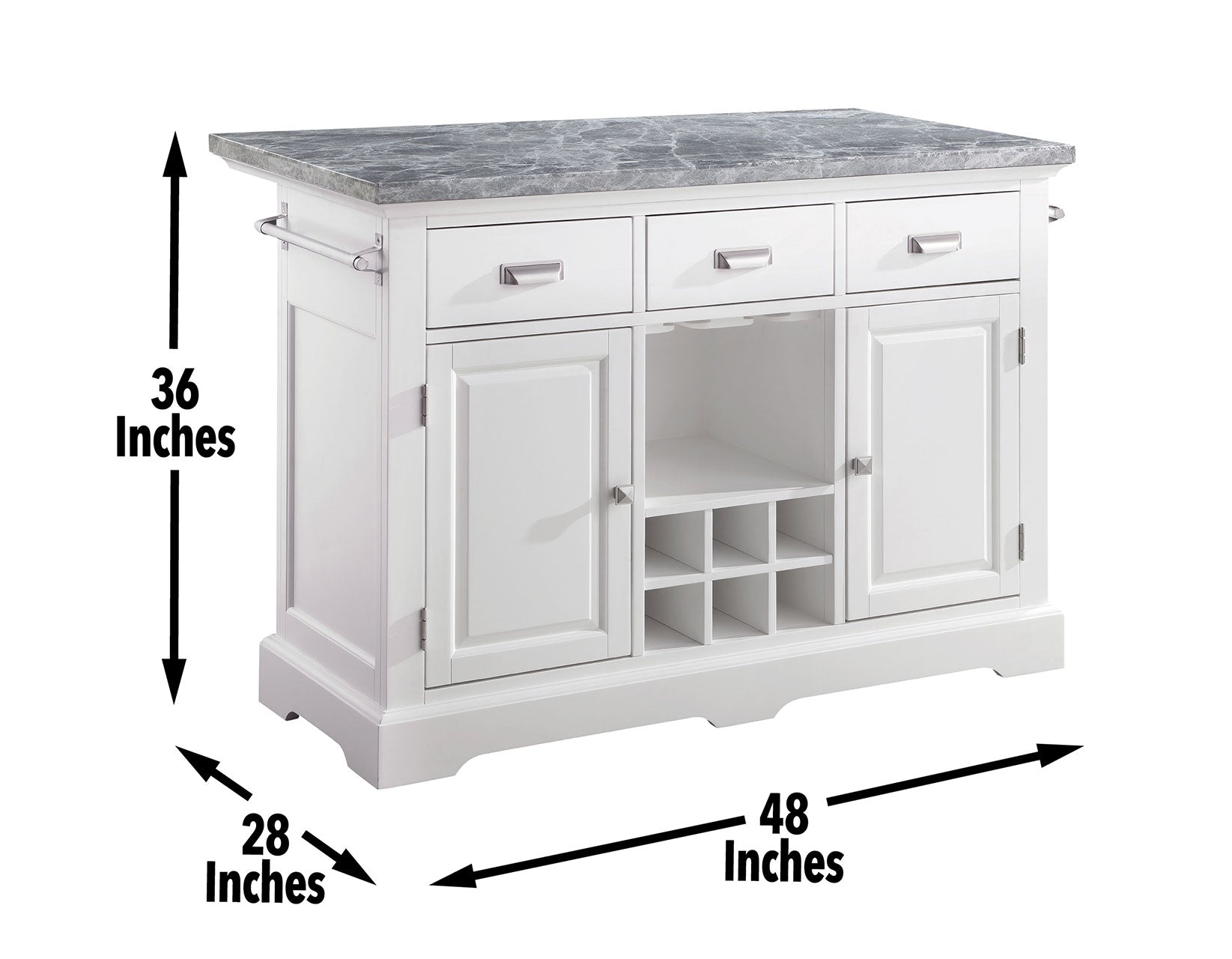 Zermatt Kitchen Island White White Wood