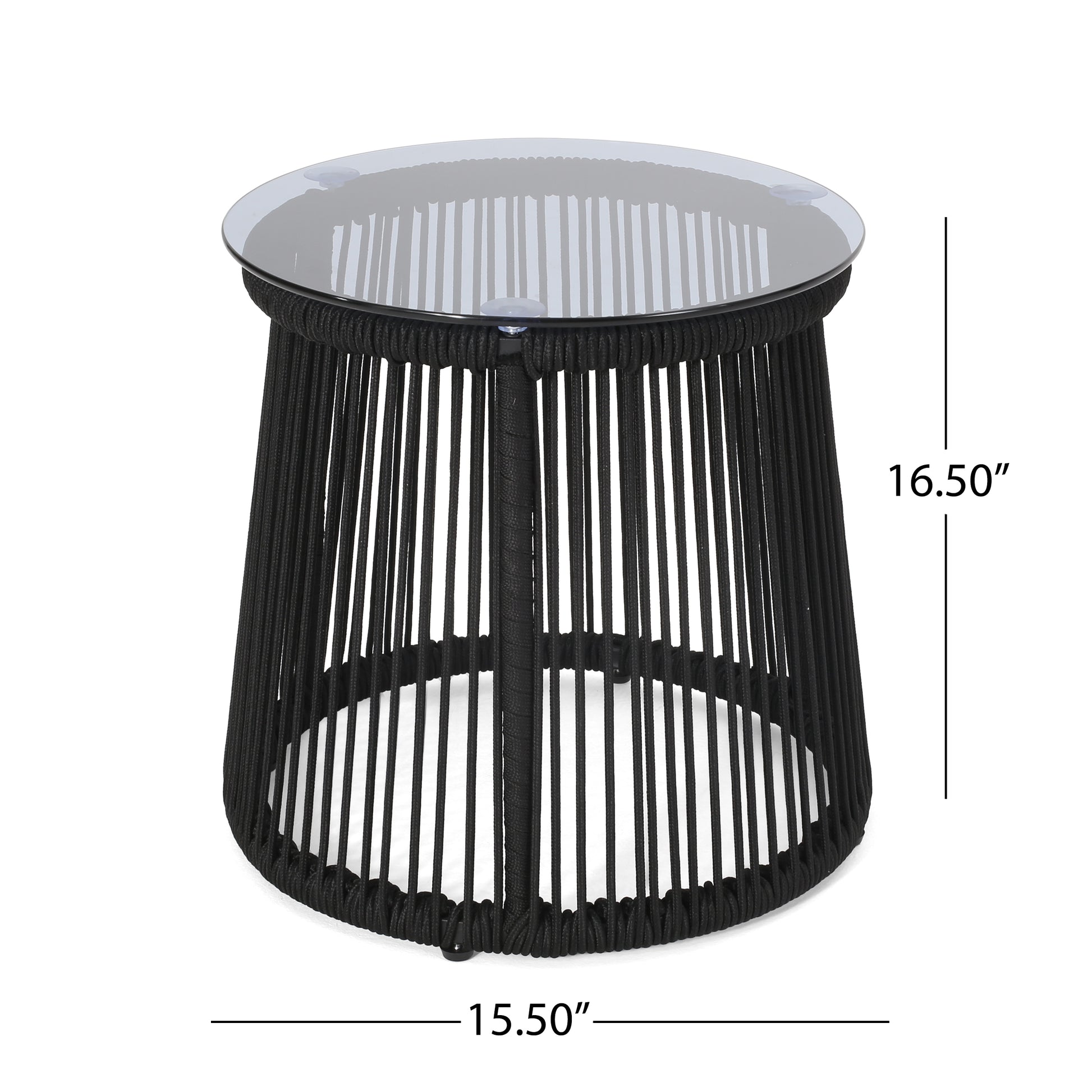 Moonstone Side Table Black Woven Rope