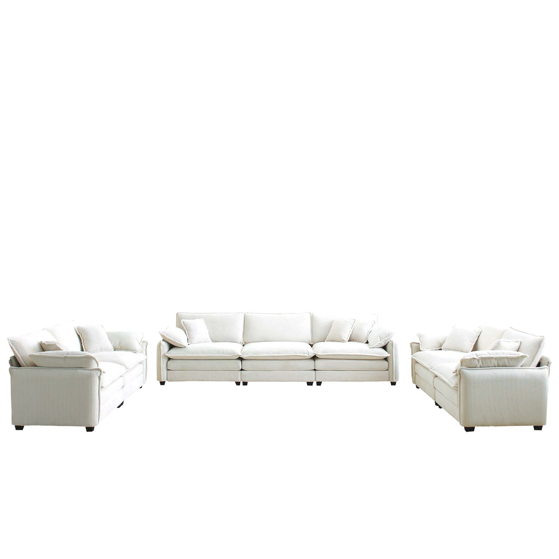 Modern Living Room Sofa 3 Pieces Set, Two 2 Seater Sofas And One 3 Seater Sofas, Upholstery Large Deep Seat Sofa With Sofat Cushion And Pillowss, Beige Corduroy Beige Corduroy 7 Seat