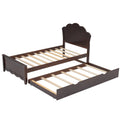 Twin Size Wood Platform Bed With Headboard And Twin Size Trundle, Cappuccino Box Spring Not Required Twin Cappuccino Wood Bed Frame Solid Wood Mdf