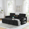 Linen Upholstered Sleeper Sectional Sofa, Shaped Modular Convertible Sofa With Storage Chaise,There Are Two Cup Holders In The Middle And Usb Multi Interface Function,Pull Out Sleep Couch Bed ,Black