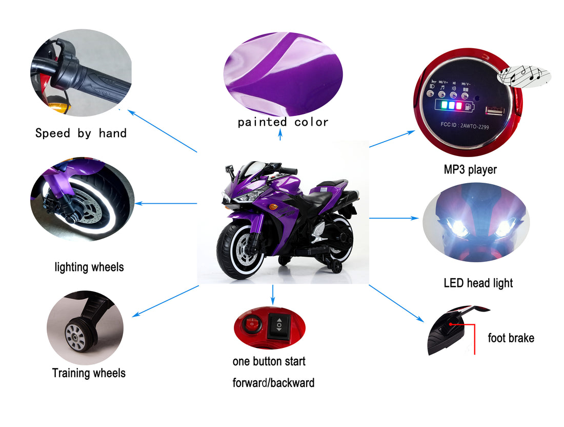 Tamco Kids Motorcycle 12V Motorcycle For Kids 3 4 5 6 Years Boys Girls 12V7Ah Kids Motorcycle Ride On Toy With Training Wheels Manual Throttle Drive By Hand Lightting Wheels Purple 50 99 Lbs Plastic Indoor & Outdoor Use