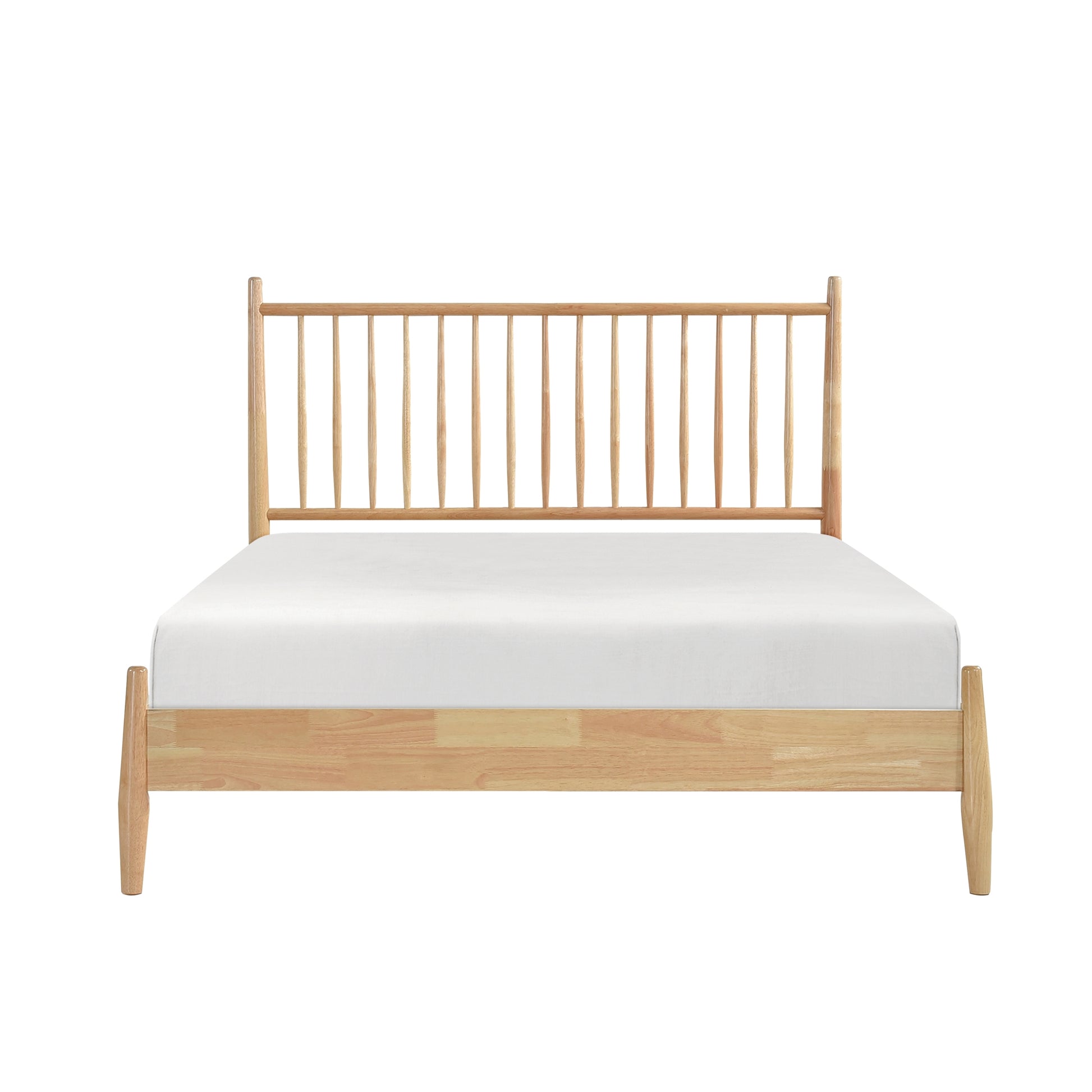 Mid Century Modern Design Full Platform Bed 1Pc Natural Finish Wooden Bedroom Furniture Vertical Slats Headboard, Bed In A Box Box Spring Not Required Full Natural Wood Bedroom Mid Century Modern Slat Beds Wood