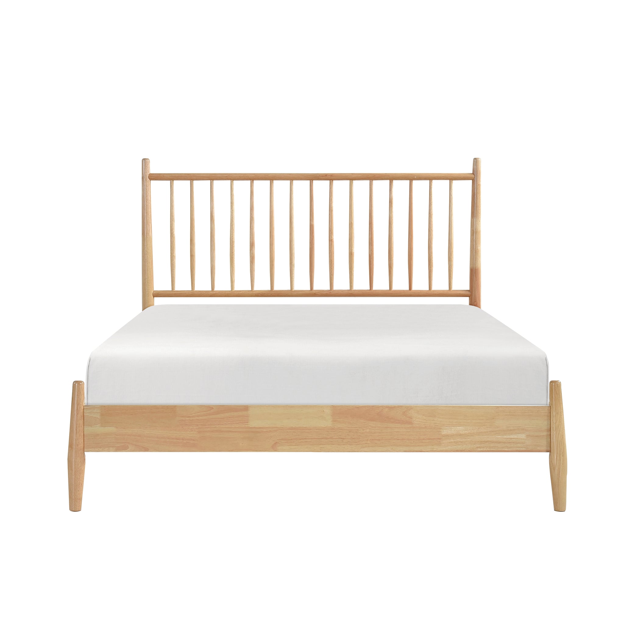 Mid Century Modern Design Queen Platform Bed 1Pc Natural Finish Wooden Bedroom Furniture Vertical Slats Headboard, Bed In A Box Box Spring Not Required Queen Natural Wood Bedroom Mid Century Modern