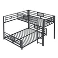 L Shaped Metal Twin Over Full Size Bunk Bed, Black Box Spring Not Required Black Metal Metal