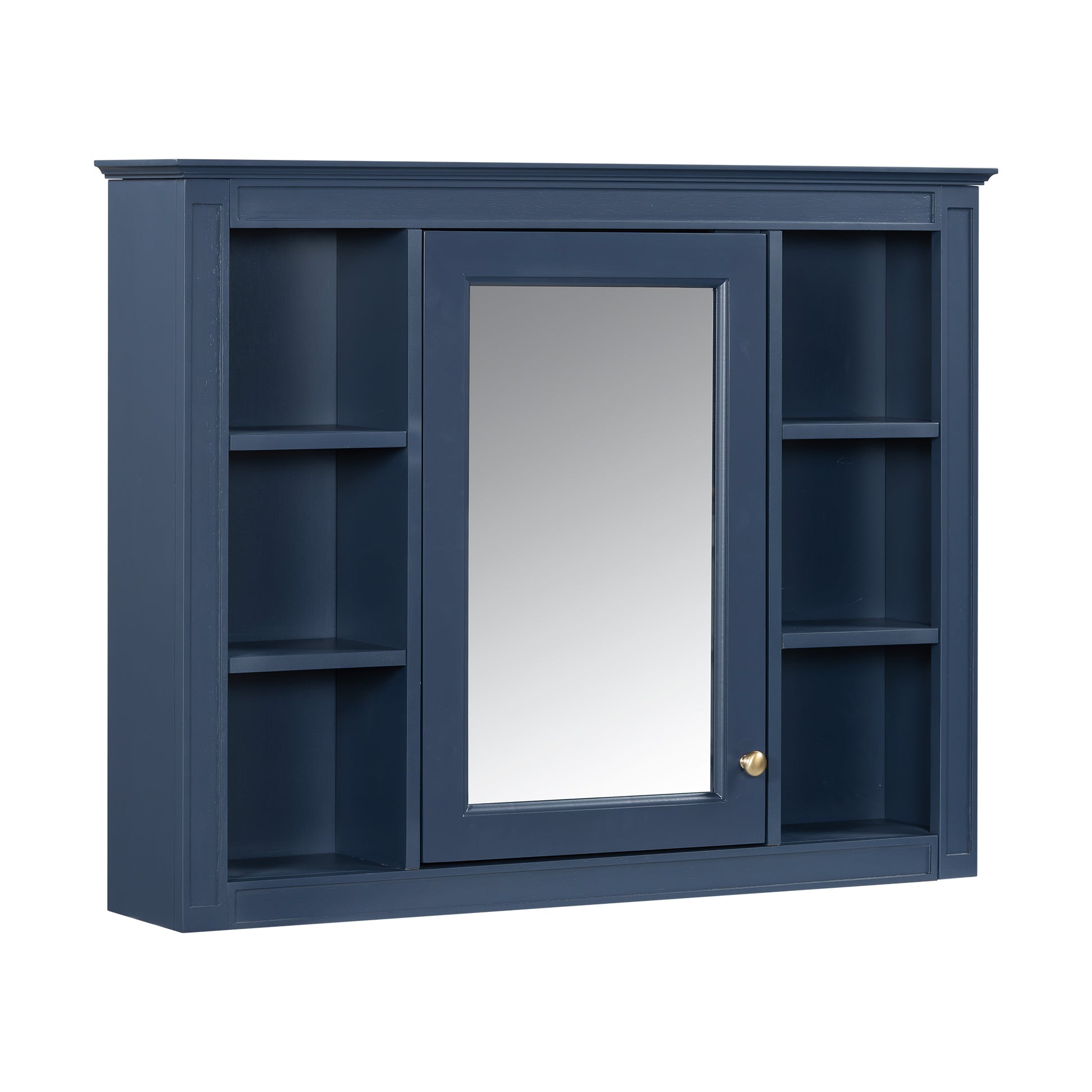 35'' X 27.5'' Medicine Cabinet, Wall Mounted Bathroom Storage Cabinet, Modern Bathroom Wall Cabinet With Mirror, Mirror Cabinet With 6 Open Shelves Not Include Bathroom Vanity Blue 1 5 Mirror Included Bathroom Wall Mounted Mdf Painted