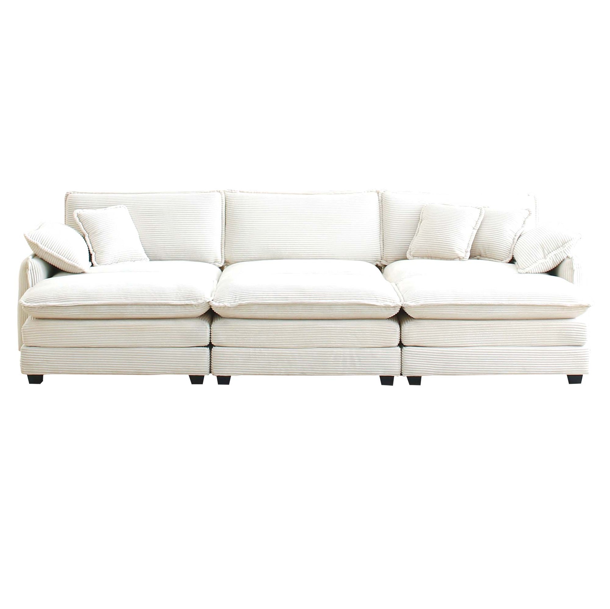 Oversized Modular Cushioned Sofa,With 3 Ottomans To Work As Sleeper Sofa Beds, 3 Seater Sofa With 3 Footstools, Beige Corduroy Fabric Beige Corduroy 3 Seat