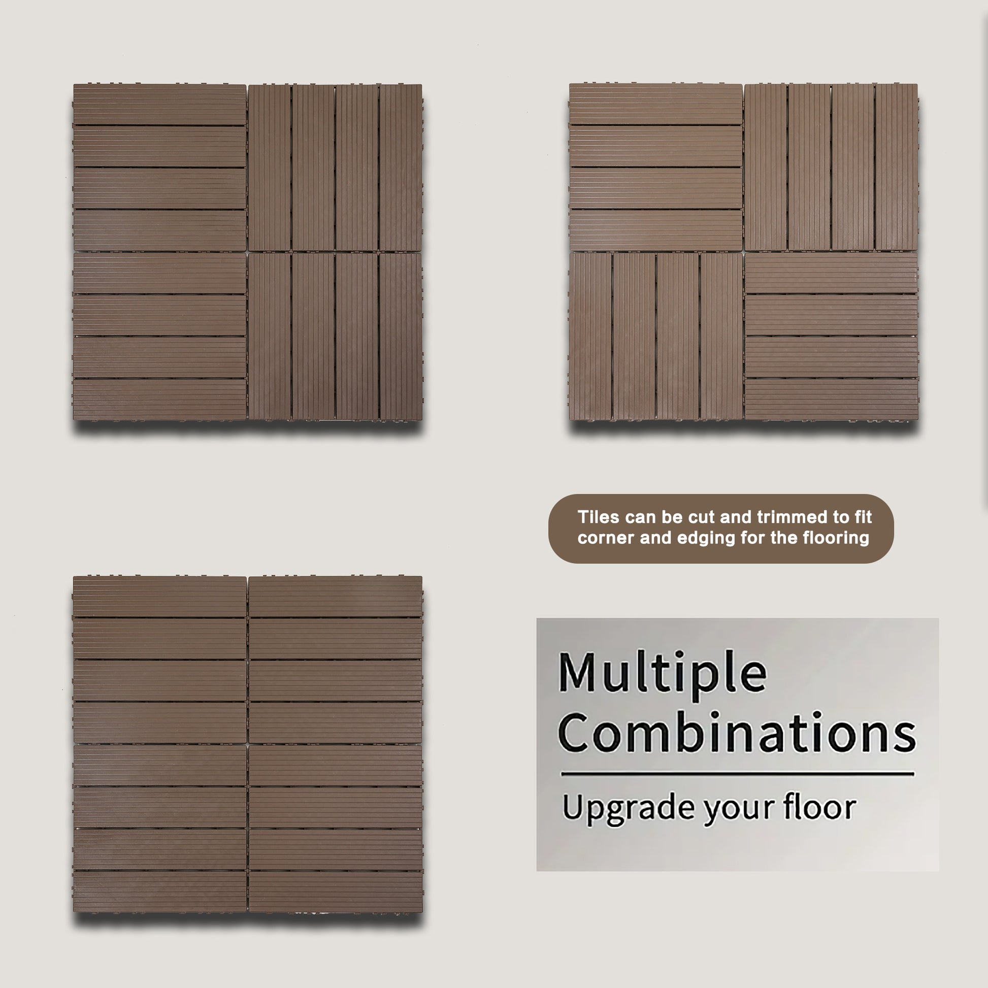 Plastic Interlocking Deck Tiles,44 Pack Patio Deck Tiles,12"X12" Square Waterproof Outdoor All Weather Use, Patio Decking Tiles For Poolside Balcony Backyard, Brown Brown Polypropylene