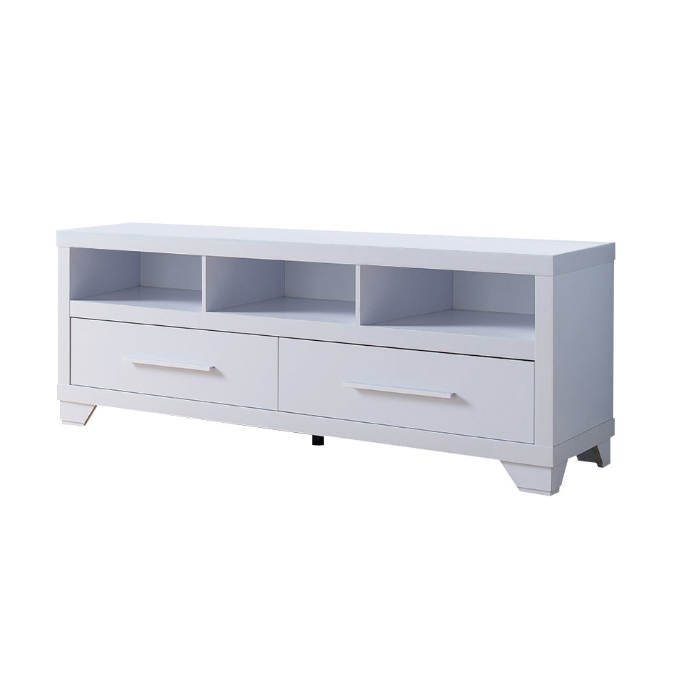 Modern White Tv Stand With Three Open Shelves And Two Drawers With Stylish Media Storage White 70 79 Inches Mdf