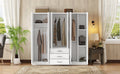 6 Doors Wooden Wardrobe Storage For Bedroom, With Big Drawers, White White Plywood