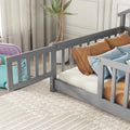 Twin House Shaped Bedside Floor Bed With Guardrails, Slats, With Door,Grey Twin Grey American Design Pine