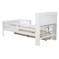 Wood Twin Size Platform Bed With Built In Led Light, Multi Functional Headboard, Guardrail And 2 Drawers, White Expected Arrival Time: 3.15 Box Spring Not Required Twin White Wood Bedroom Bed Frame