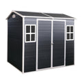 4X8Ft Resin Outdoor Storage Shed With Two Window And Double Door,Plastic Shed With Floor For Gargen,Patio,Yard,Lawn,Black Black Polypropylene