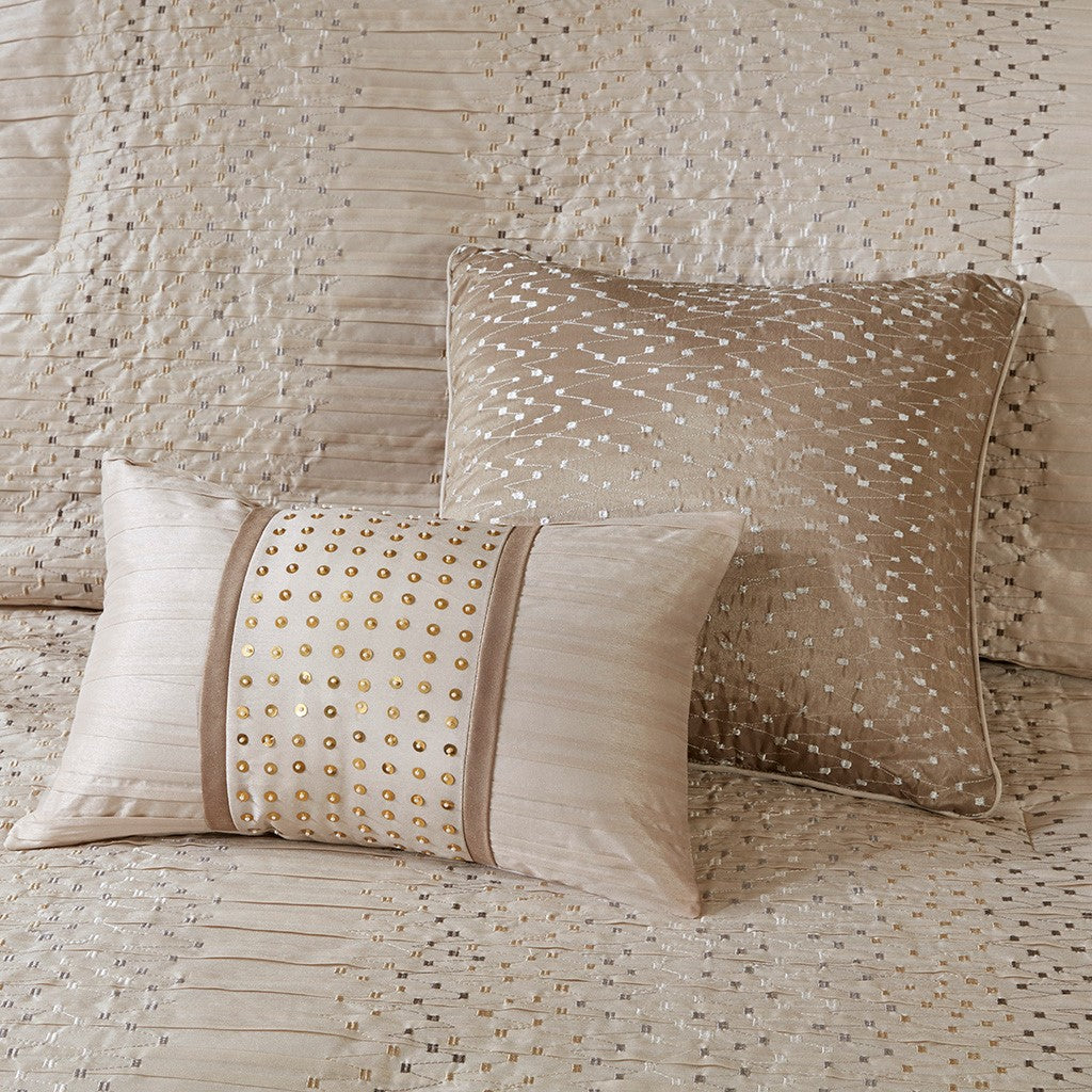 8 Piece Embroidered Comforter Set Natural King King Beige Polyester